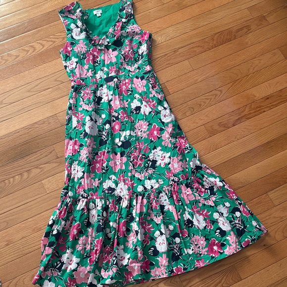J. Crew Dresses & Skirts - J. Crew Green Floral Midi Dress with Pink & White Flowers
